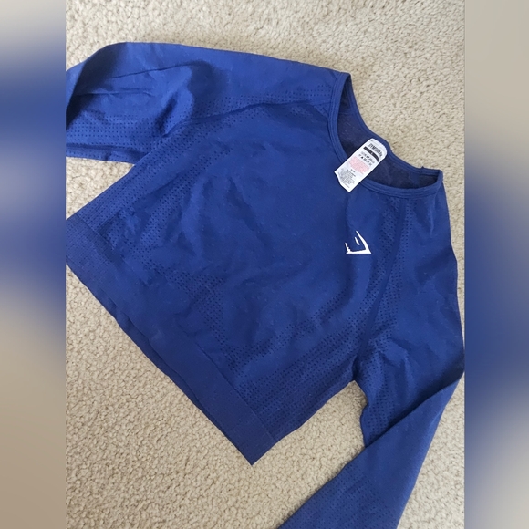 GS Blue Long Sleeve Crop Top W Thumb Holes - Picture 2 of 9